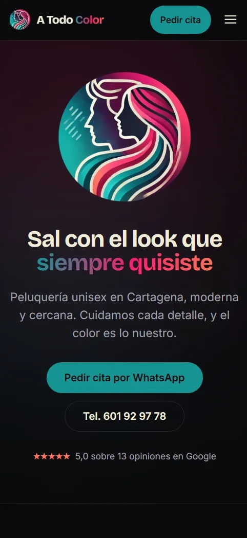 Captura del sitio de A Todo Color Peluquería en móvil