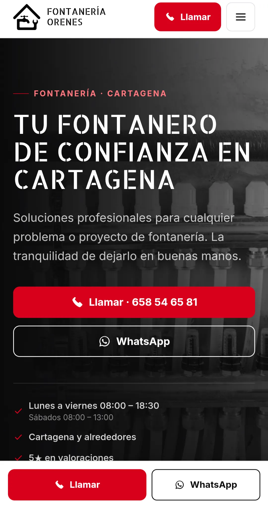 Captura del sitio de Fontanería Orenes en móvil